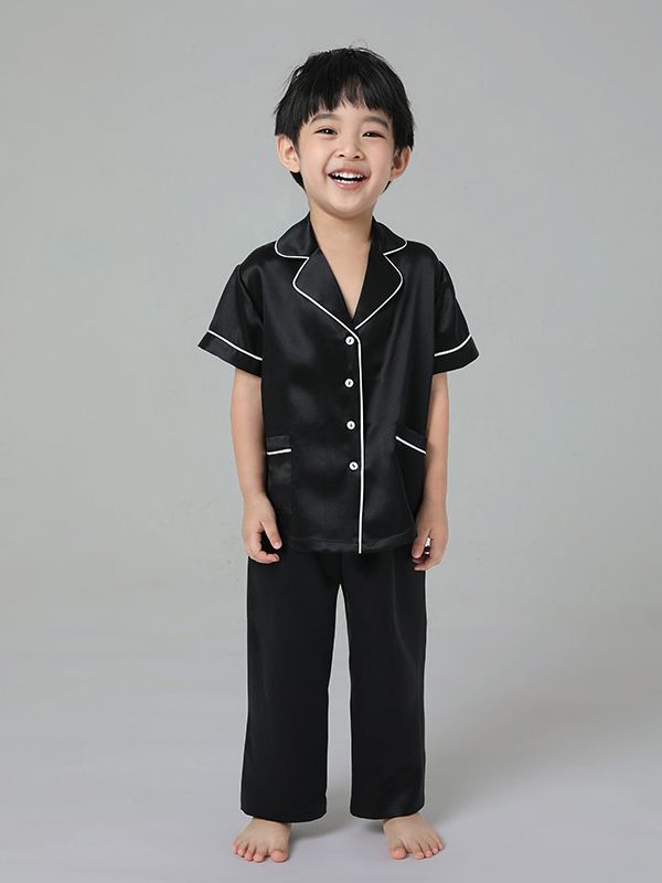 19 Momme Boys and Girls Short-sleeve Silk Pajamas Set